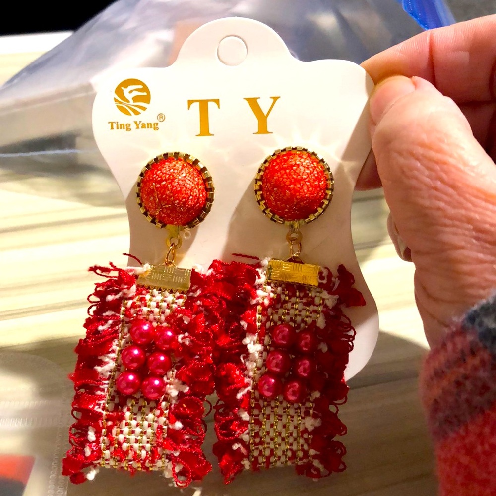Red dangle earrings